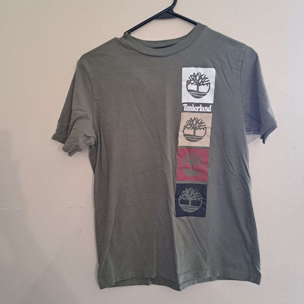 Timberland- Boys Solid Logo Tee - Army Green Large (14-16) new